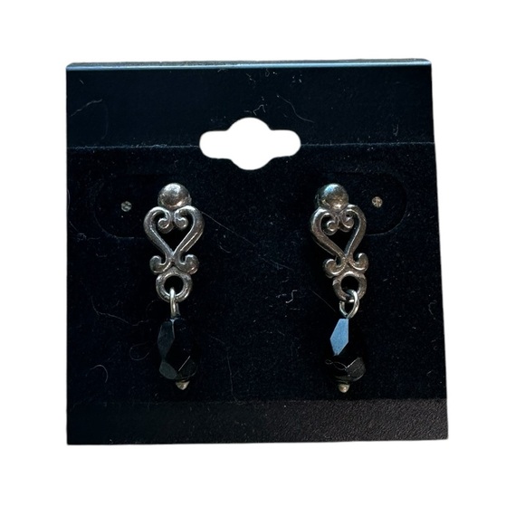 BRIGHTON DANGLE DROP EARRINGS SILVER BLACK ONYX - Picture 1 of 3